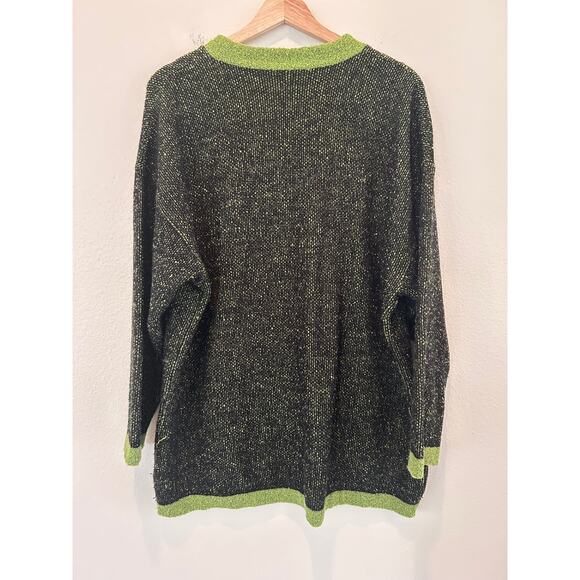 Wool Blend Sweater Tunic Pattern Green Made in Italy Oversized - Picture 5 of 8